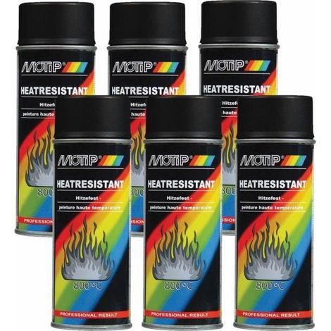 Aérosol de peinture - MOTIP - Lot de 6 - Haute Température 800°C - Noir - Brillant (1/2)