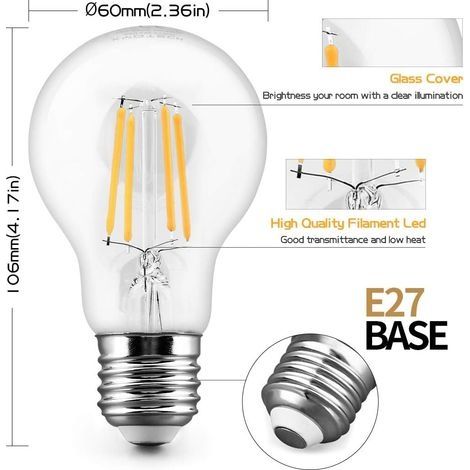 6er-Pack E27 LED-Filamentlampen, warmweiß (2700 K), 4 W, 400 lm, Vintage-Edison-Stil (1/4)