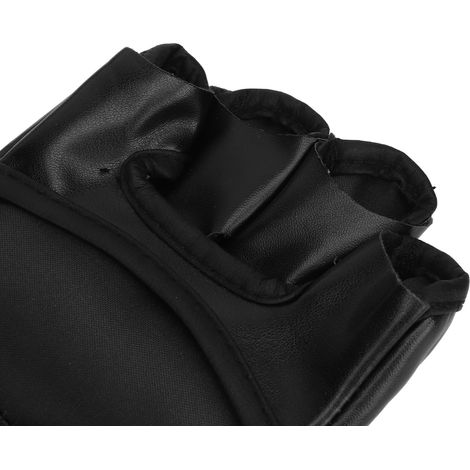 Gant de taekwondo à demi-doigts avec bracelet de sécurité ajustable et poignet réglable, idéal pour l'entraînement au sac de frappe (noir). (1/5)