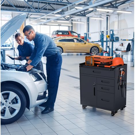 Armoire à outils mobile en métal, 4 tiroirs et compartiment verrouillable, avec roulettes freinées, panneaux perforés et étagère réglable pour garage ou atelier - CHICFURN (1/5)