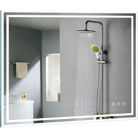 Badezimmerspiegel GIMBELEN 80x60 cm mit LED-Beleuchtung, 3 Lichtfarben, Dimmer, Anti-Beschlag, Touch-Schalter,防爆-Sicherheitsglas, IP44 (1/5)