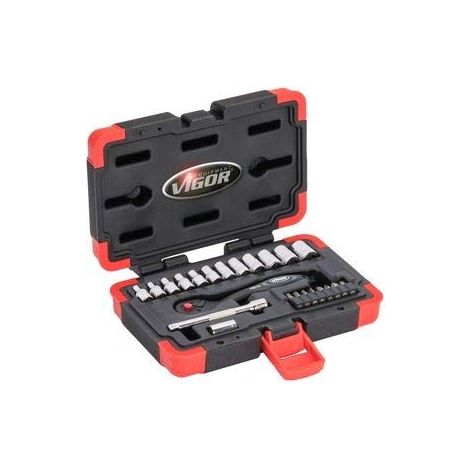 Vigor V3734N Set di chiavi compatto 1/4 pollice versatile