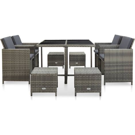 Maison Exclusive - 9-tlg. Garten-Essgruppe mit Auflagen Poly Ratt