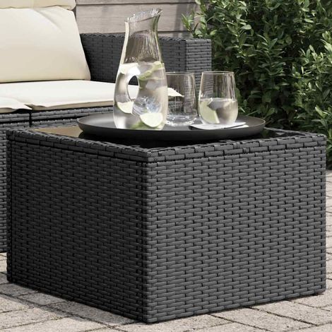 Table de jardin basse en résine tressée avec plateau en verre trempé noir 55 x 55 x 37 cm - PANGIVO (1/5)