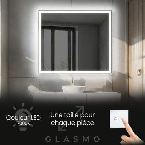 Miroir Salle de Bain LED 90x90 cm Aurora - Carré Rectangulaire Miroir Mural Avec Éclairage Intégré Miroir Lumineux - Blanc Froid 7000 K (1/5)