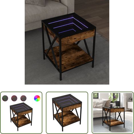 LED-Spiegel -  Couchtisch mit Infinity-LED Räuchereiche 40x40x49 cm (1/5)