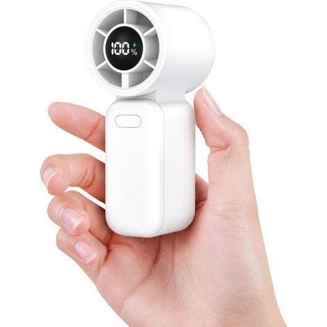 Ventilateur portable de poche, mini ventilateur turbo avec 100 vitesses réglables, rechargeable via USB, idéal pour voyages, maquillage et usage personnel (blanc) (1/5)