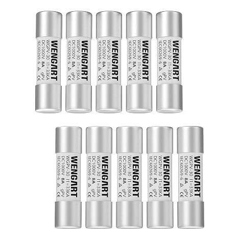 Pack of 10 WGPV-30-1000V DC Solar Photovoltaic Fuses 8A Fast Type gPV Standard Size 10 x 38 mm High Voltage Protection for Solar Panel Chains and Inverters (1/5)