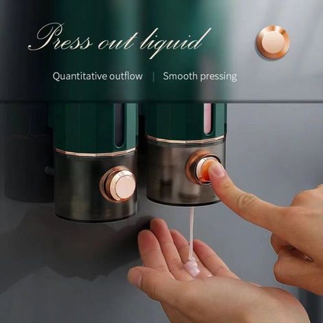 Distributeur de Savon Mural, Distributeur à Pression Manuelle pour et L'Hôtel - Récipient pour Gel Douche, Shampoing, Blanc (1/5)