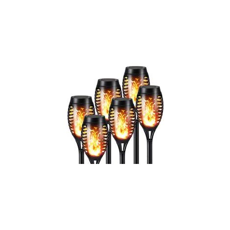 Lot de 6 lampes solaires torches - 50 cm - Lampes de jardin - Balisage LED - Éclairage extérieur étanche - Noir (1/5)