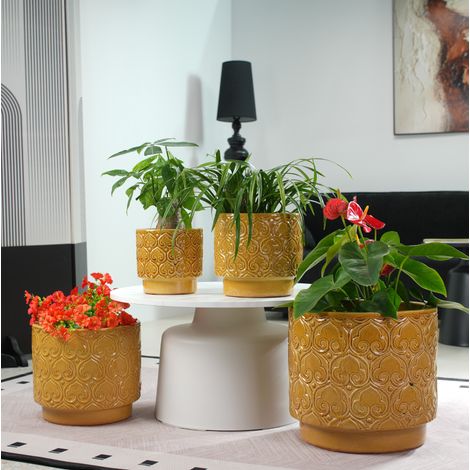 Vaso per piante in ceramica Ø38 cm giallo lucido con rilievo HAVRYA (1/5)