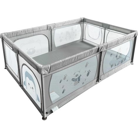 COSTWAY Parque Infantil Bebe, Parque para Bebés y Niños, Centro Actividad Estable y Atóxico, Parque Anticaída con Pelotas, Red Transpirable y Cremallera Duradera (Gris, pingüino) (1/5)