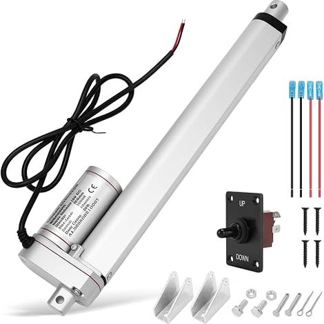 Linear Drive 1500N, 3.937/5.906/7.874/9.843/11.811/450mm DC 12V Electric Cylinder Kit with Manual Switch IP65 10mm/s Lift Motor for Window Opener Sofas, Care Beds (1/5)