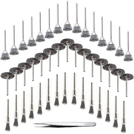 45 Pieces Woodworking Drill Tool Wire Brush Stainless Steel Wire Metal Rotary Drill Brush, Silver (Stainless Steel) (1/4)