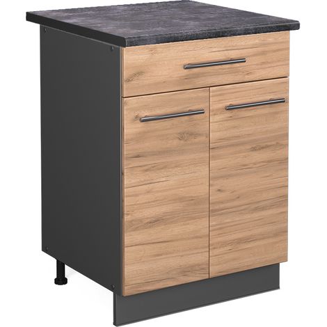 Mobiletto base per cucina Fame-Line, Quercia dorata, 60 cm con cassetto, PL Antracite, Vicco (1/5)