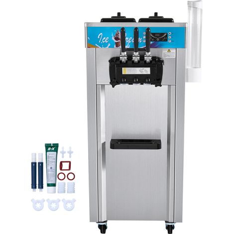 Mophorn Machine à crème glacée commerciale , machine à crème glacée molle 1500 W 3 saveurs, rendement 21-31 L/H, 2 cylindres en acier inoxydable de 5,5 L, panneau LED, nettoyage automatique