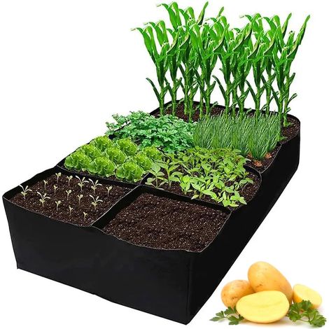 Sac de Plantation Non Tissé, Sac de Culture Rectangulaire, 8 Grilles Sacs à Plantes, 180 x 90 x 30 cm, Sacs de Culture de Plantes pour Plusieurs légumes, Fleurs (1/5)