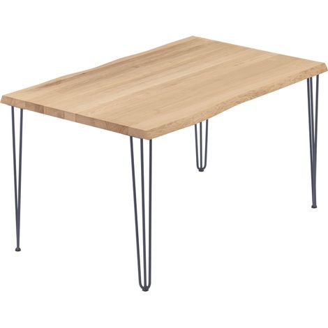 LAMO Manufaktur Esstisch Küchentisch, mit Baumkante 140x80x76 cm (AxBxH), Creative, Natur / Anthrazit, LAB-01-A-002-7016Cr