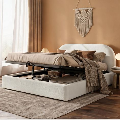 Cadre de lit beige en boucle 223 x 180 x 99 cm (1/5)