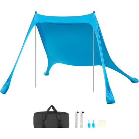 Tienda de Playa Desplegable 2,3 x 2,3 m, Toldo de Playa Portátil, Protección UPF 50+, con Polos de Aluminio Palas y Sacos de Arena, Carpa Solar Plegable para Vacaciones Viaje Camping, Color Azul (1/5)