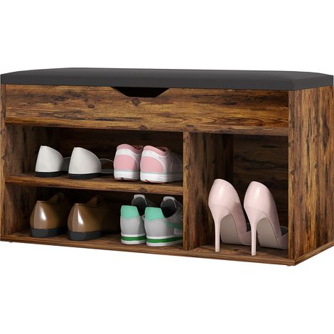 Banc à chaussures coffre 80 x 30 x 43 cm coussin rangements compacts contemporain entrée en bois d'ingénierie acajou (1/5)