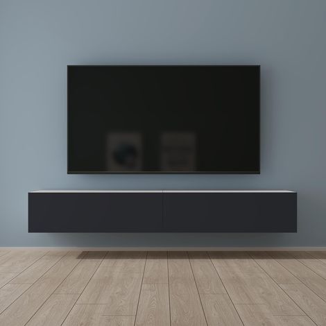 Mai & Mai Fernsehtisch Fernsehschrank TV Schrank Verdeckter Griff mit Soft-Close Lowboard Hängeschrank für Wohnzimmer in Matt Weiß + Matt Anthrazit BTH: 200x40,2x30 cm Fernsehschrank02