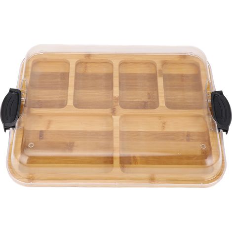 Planche à charcuterie avec compartiments intégrés, couvercle transparent verrouillable, planche à découper double face en bambou, planche à fromage (1/5)