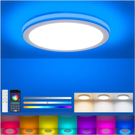 Plafonnier LED 24W Ø30cm Ultra Fin RGB 7 Couleurs Dimmable 3000-6500K Avec Télécommande Et App Pour Salon Chambre Cuisine (1/5)