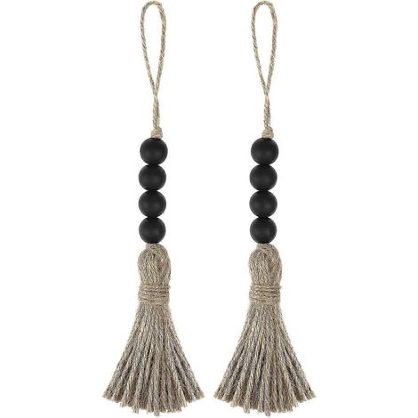 Cet ensemble de poignées de porte rustiques en bois perlé avec pompons est d'excellente qualité. (1/5)