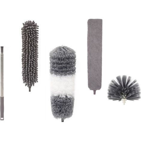 Plumeau télescopique lavable Dust It [GRAND FORMAT] – Plumeau extensible jusqu'à 2,45 m – Balai à toiles d'araignée avec manche télescopique – Plumeau magique pour toutes les surfaces