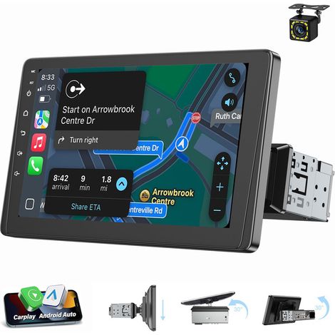 Autoradio 1 DIN 9 pouces sans fil Apple Carplay Android Auto USB AUX TF Bluetooth 9"+ 12CAM