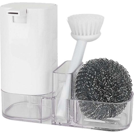 Kit de nettoyage cuisine 3 pièces Brosse pot Boule acier Distributeur savon Ergonomique Plastique (1/5)