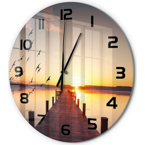 Horloge Murale Ronde Décorative en Verre Trempé Silencieuse pour Chambre Coucher du soleil fi 60 cm (1/5)