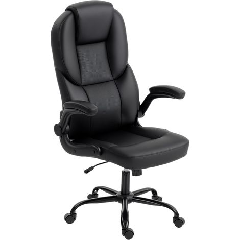 Fauteuil de bureau pivotant, fonction bascule, accoudoirs rabattables, dossier haut, hauteur réglable, noir