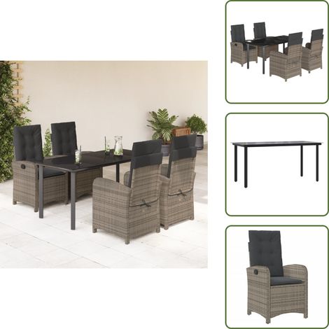 Rattanstuhl - vidaXL 5-tlg. Garten-Essgruppe mit Kissen Grau Poly Rattan - Sitzplatz (1/5)