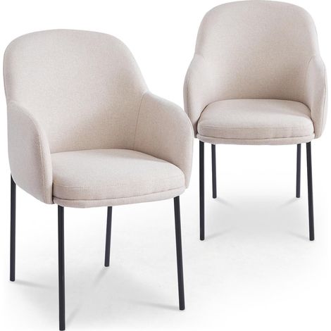 Lot de 2 chaises modernes matelassées Inaya Métal Noir et Tissu Beige (1/5)