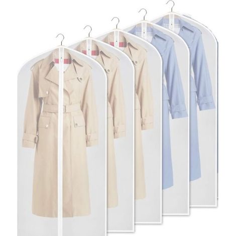 Sac à vêtements transparent pour le rangement des vêtements, 140 cm, avec fermeture éclair sur toute la longueur, pour le rangement des vêtements dans les placards, lot de 5 (1/5)