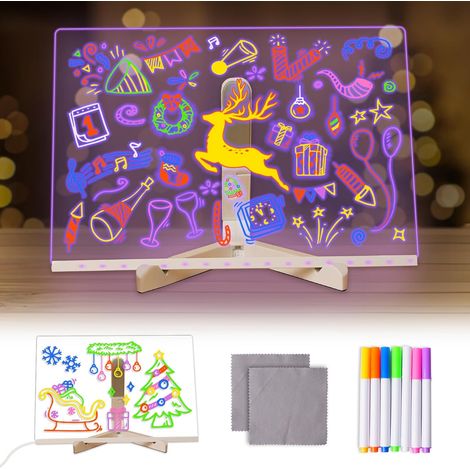 Tableau Dessin LED 30x20cm - 7 Couleurs avec Pied - Écran Acrylique Lumineux - Bureau/École/Maison/Café - Artistique (1/4)