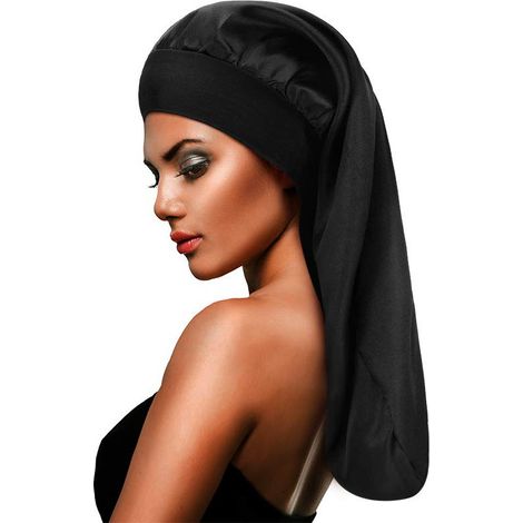 Bonnet en satin pour cheveux longs, bonnet de sommeil à bord large (1/3)