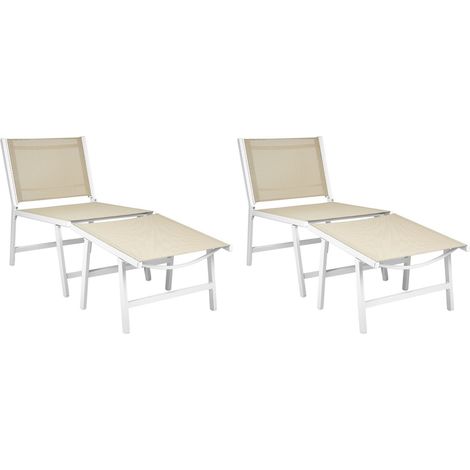 Gartenstuhl 2er Set MARCEDDI mit Fußstütze Metall Weiß / Beige