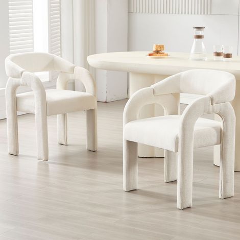 Wahson 2 PZ Sedie Cucina in Tessuto, Sala da Pranzo Moderno con Schienale Curvo Poltrona Schiuma ad Alta Densità Ideale per Sala da Pranzo/Soggiorno, Bianco