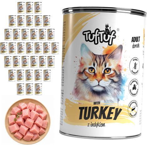Comida húmeda para gatos TufTuf sabor pavo, lata de 36 x 400 g, carne en conserva. (1/2)
