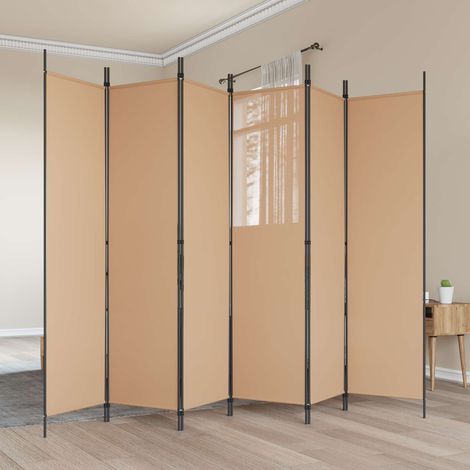 vidaXL Paravent à 6 panneaux Beige 300 x 200 cm Tissu