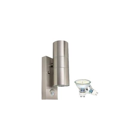 Applique Murale Exterieur, Détecteur de Mouvement acier inoxydable 5W,Luminaire Exterieur LED Moderne GU10 500lm Blanc Chaud 3000K IP44 Étanche 2x GU10 Ampoule
