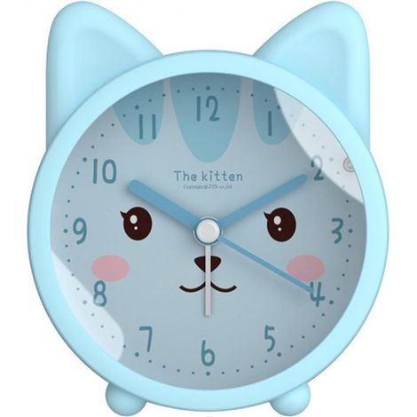 Kinderwecker – Katzenwecker mit Nachtlicht – Geräuschloser Silikonwecker für Mädchen- und Jungenzimmer – Batteriebetrieben (Batterien nicht enthalten) – Blau (1/5)