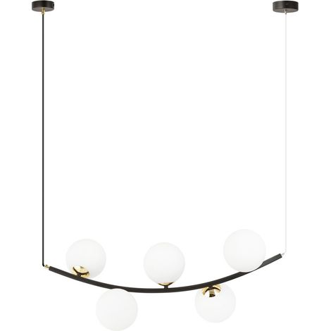 Lampada a Sospensione Ritz, Acciaio verniciato a polvere, Vetro, Nero, Oro, Bianco, 80x100x28 cm (1/4)