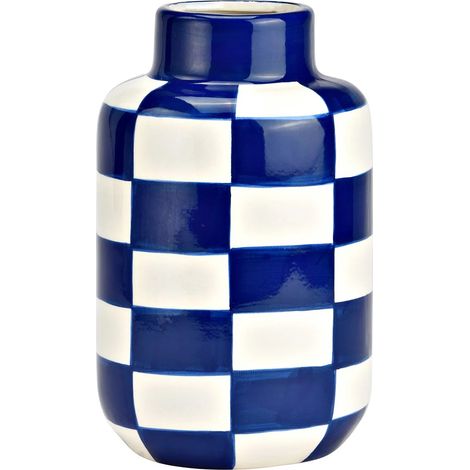 Vase en céramique a carreaux 10 x 15 cm bleu et blanc
