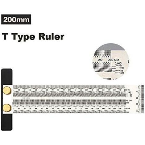 Marquage Règle en T Haute Précision le Travail du Bois Règle de la Ligne de Traçage à L'échelle avec des Trous Règle de Traçage Jauge Outil de Mesure Outils de Marquage de Menuisier (200 mm) (1/5)