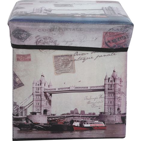 Pouf De Rangement Pliable En Tissu Imprimé Vintage - Tabouret Repose-Pieds Pour Salon Chambre D'Amis - Design Rétro - 1 Pièce (1/5)