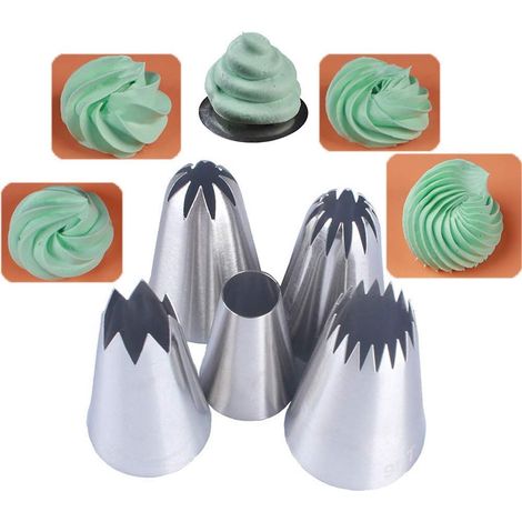 5 Pièces Grand Douilles Patisserie, Embouts de Glaage pour Poche à Douille, Pour Patisserie et Décoration de Cupcakes, (1/5)